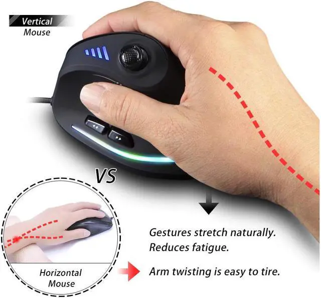 Alt view image 3 of 6 - ZLOT Vertical Gaming Mouse,Wired RGB Ergonomic USB Joystick Programmable Laser Gaming Mice,6+1 Design,11 Buttons,1000 Hz Max Polling Rate,10000 Max DPI,2019 Upgraded Version for Computer Gamers,Black