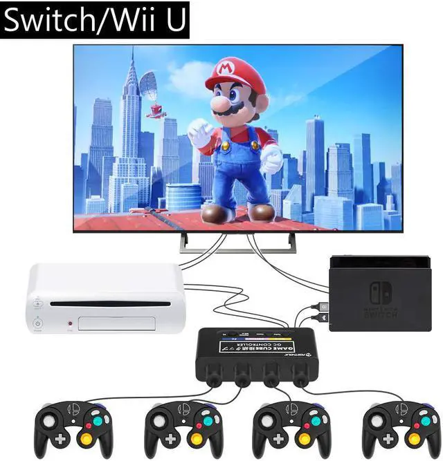 Alt view image 3 of 6 - Portholic Gamecube Controller Adapter with 4 Ports Compatible with Wii U, Nintendo Switch for Super Smash Bros Ultimate (No Drivers Needed) - Black