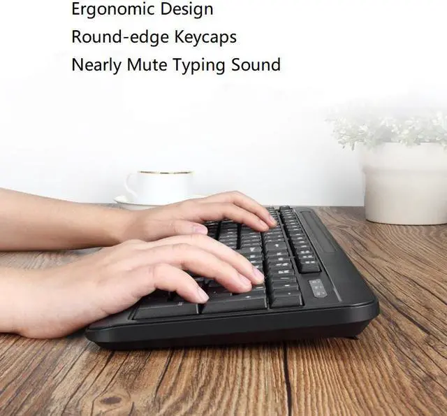 Alt view image 4 of 7 - Aigo WQ7610 Ergonomic Design,Cool Exterior Waterproof Wireless Quiet-typing Keyboard And Mouse Combo For Office And Game - Black