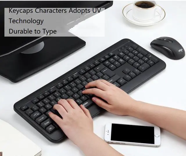 Alt view image 6 of 7 - Aigo WQ7610 Ergonomic Design,Cool Exterior Waterproof Wireless Quiet-typing Keyboard And Mouse Combo For Office And Game - Black