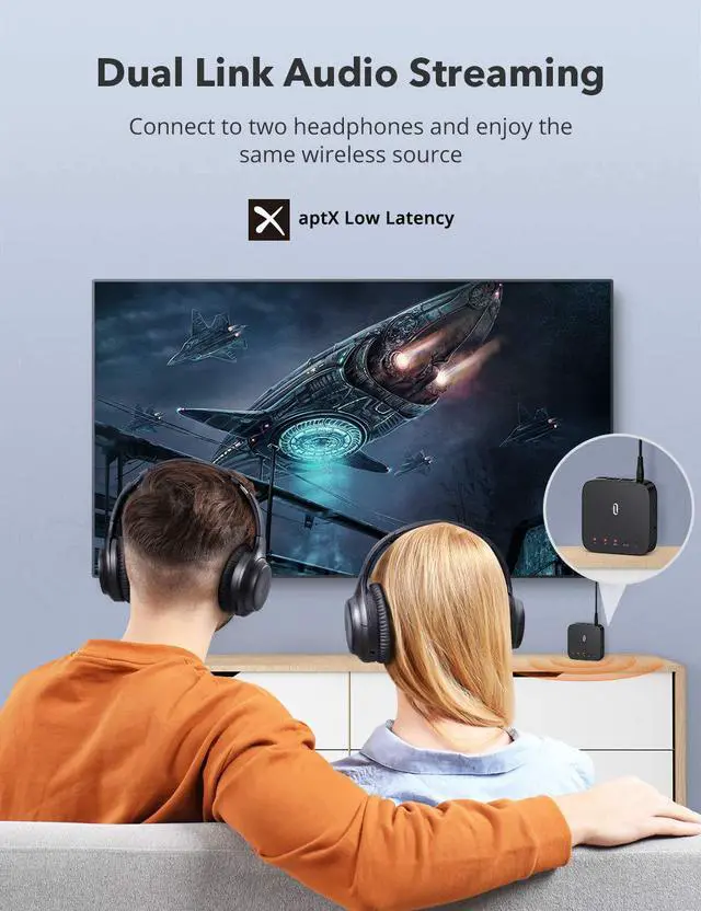 Alt view image 6 of 7 - TaoTronics Bluetooth 5.0 Transmitter Receiver with Codec Display, aptX Low Latency Wireless Audio Adapter for TV Home Audio System (3.5mm AUX, RCA, SPDIF in/Out) Dual Link, 24hrs Play Time
