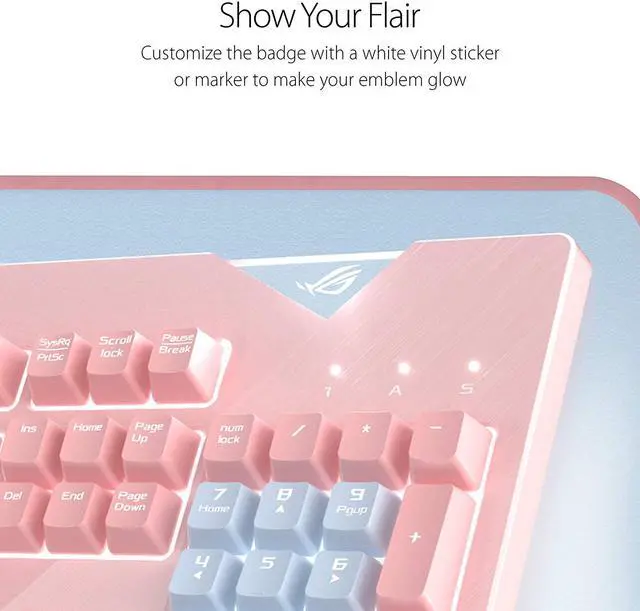 Alt view image 6 of 7 - ASUS ROG Strix Flare Pnk (Cherry MX Red) Limited Edition Mechanical Gaming Keyboard with Switches, Aura Sync RGB Lighting, Customizable Badge, USB Pass Through and Media CONTROLS