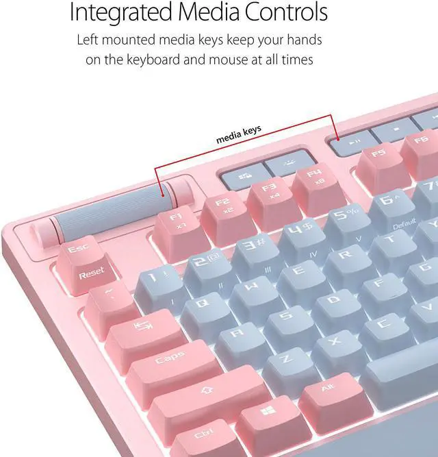 Alt view image 4 of 7 - ASUS ROG Strix Flare Pnk (Cherry MX Red) Limited Edition Mechanical Gaming Keyboard with Switches, Aura Sync RGB Lighting, Customizable Badge, USB Pass Through and Media CONTROLS