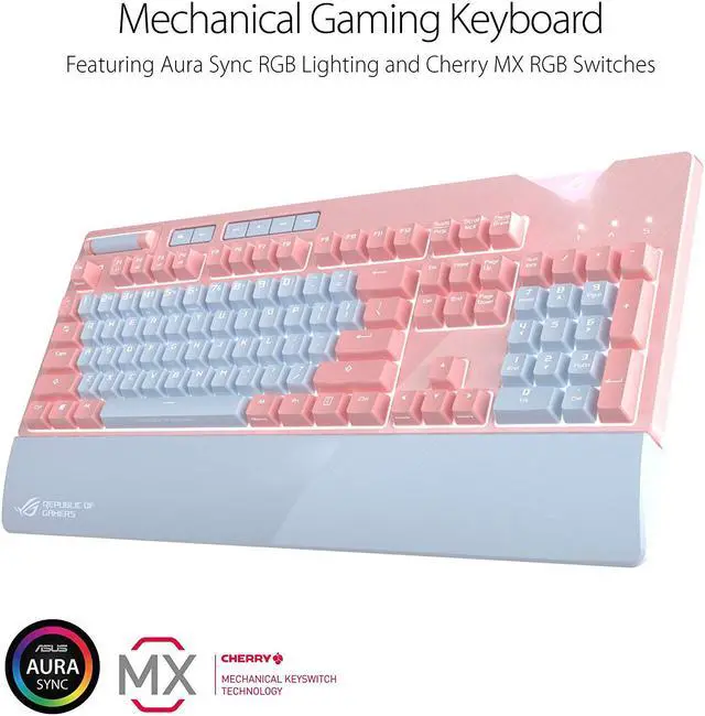Alt view image 5 of 7 - ASUS ROG Strix Flare Pnk (Cherry MX Red) Limited Edition Mechanical Gaming Keyboard with Switches, Aura Sync RGB Lighting, Customizable Badge, USB Pass Through and Media CONTROLS