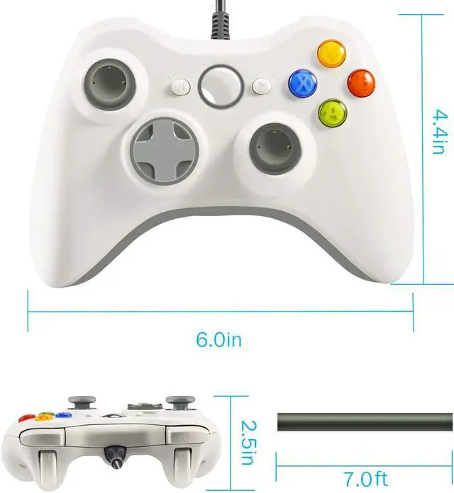 Alt view image 4 of 7 - PC Wired Controller, USB Gamepad, Joypad with Shoulders Buttons, Compatible with Microsoft Xbox360/Xbox 360 Slim/PC Windows 7 8 10 11 Game (White)