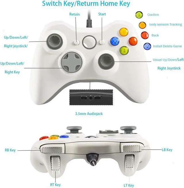 Alt view image 5 of 7 - PC Wired Controller, USB Gamepad, Joypad with Shoulders Buttons, Compatible with Microsoft Xbox360/Xbox 360 Slim/PC Windows 7 8 10 11 Game (White)