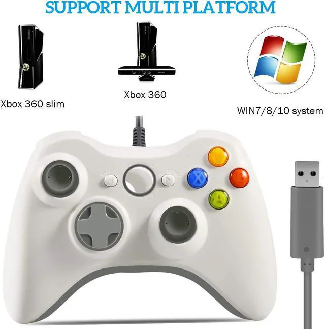 Alt view image 6 of 7 - PC Wired Controller, USB Gamepad, Joypad with Shoulders Buttons, Compatible with Microsoft Xbox360/Xbox 360 Slim/PC Windows 7 8 10 11 Game (White)