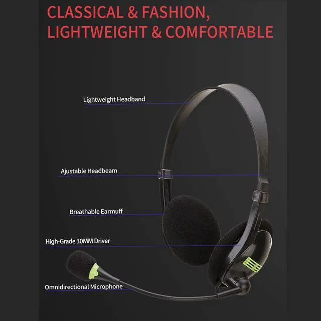 Alt view image 4 of 5 - CORN Corded USB Computer Headsets Over-Ear Earphone with Noise Cancelling Mic and in-line Controls for Skype, SoftPhone, Call Center, Business Chat, Super Lightweight, Ultra Comfort