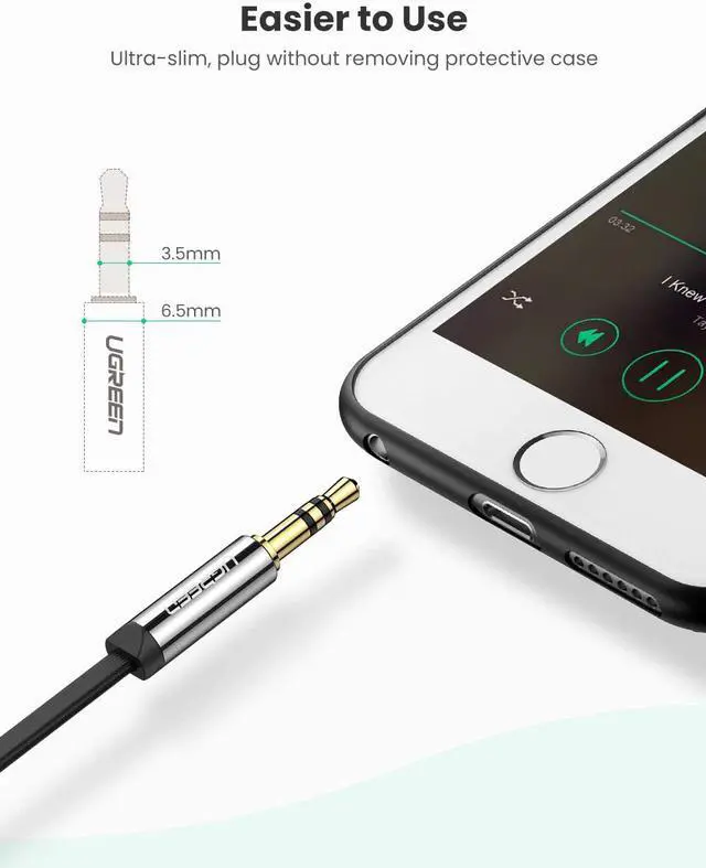 Alt view image 2 of 7 - UGREEN 3.5mm Auxiliary Audio Jack to Jack cable 90 Degree Right Angle for Apple iPhone, iPod, iPad, Samsung, Smartphones, Tablets and Speakers,24K Gold Plated Male to Male (1.5/3/6/10FT, Black)