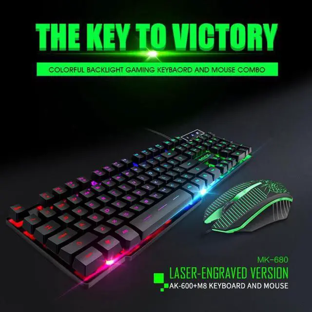 Alt view image 2 of 6 - New MK-680 Wired Gaming Keyboard and Mouse Combo, Ergonomic Design USB Color Backlight Rainbow Keyboard and Mouse Set for Laptop PC
