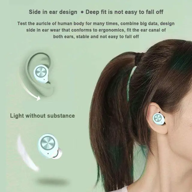 Alt view image 6 of 7 - CORN Wireless Earbuds, Bluetooth 5.0 Touch Control Sport Waterproof Headphones, Noise Canceling Stereo Earphones with Charging Case, Headsets Compatible with iPhone Android (Green)