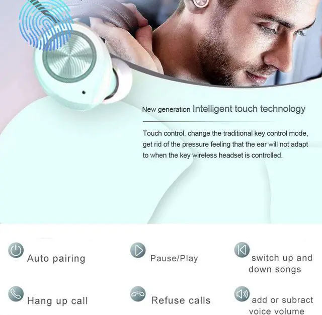 Alt view image 2 of 7 - CORN Wireless Earbuds, Bluetooth 5.0 Touch Control Sport Waterproof Headphones, Noise Canceling Stereo Earphones with Charging Case, Headsets Compatible with iPhone Android (Green)