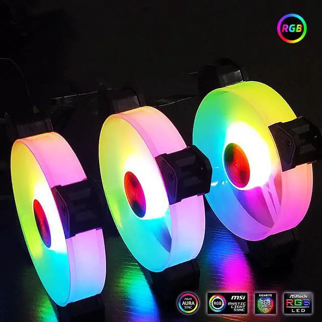 Alt view image 5 of 5 - CORN 5-Pack 120mm silent RGB Fans for PC Case, RGB Case Fan with Fan Hubs, RGB 5v 3-pin Motherboard Sync,ASUS Aura,Msi,GIGABYTE Sync