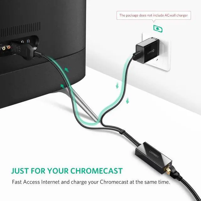 Alt view image 6 of 6 - UGREEN Ethernet Adapter for Fire TV Stick (2nd GEN), All-New Fire TV (2017), Chromecast Ultra / 2/1 / Audio, Google Home Mini, Micro USB to RJ45 Ethernet Adapter with USB Power Supply Cable