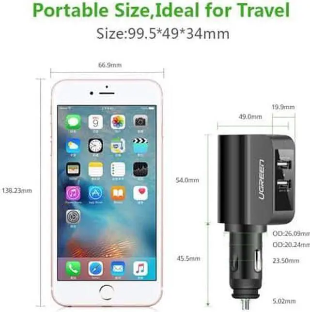 Alt view image 4 of 5 - UGREEN Car Charger 60W Cigarette Lighter Socket Splitter, 5V 2.4A Dual USB with Extra Fuse Tube for iPhone X 8 8 Plus, Samsung Galaxy S8 S8 plus Note 8, LG V30 V20 G6, Sony, Dashcam GPS MP3 Players