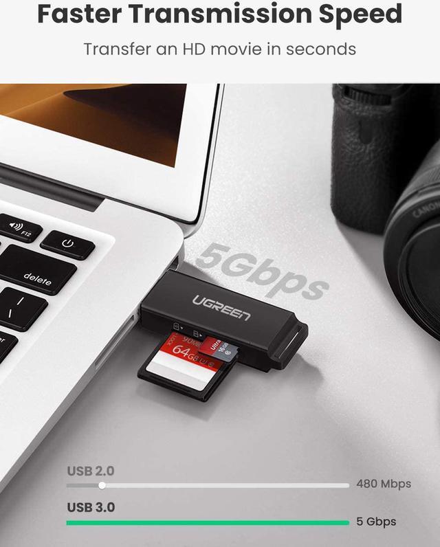Alt view image 5 of 7 - UGREEN SD Card Reader Portable USB 3.0 Dual Slot Flash Memory Card Adapter Hub for TF, SD, Micro SD, SDXC, SDHC, MMC, RS-MMC, Micro SDXC, Micro SDHC, UHS-I for Mac, Windows, Linux, Chrome, PC, Laptop