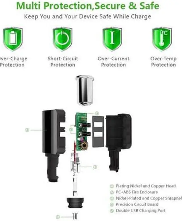 Alt view image 3 of 5 - UGREEN Car Charger 60W Cigarette Lighter Socket Splitter, 5V 2.4A Dual USB with Extra Fuse Tube for iPhone X 8 8 Plus, Samsung Galaxy S8 S8 plus Note 8, LG V30 V20 G6, Sony, Dashcam GPS MP3 Players