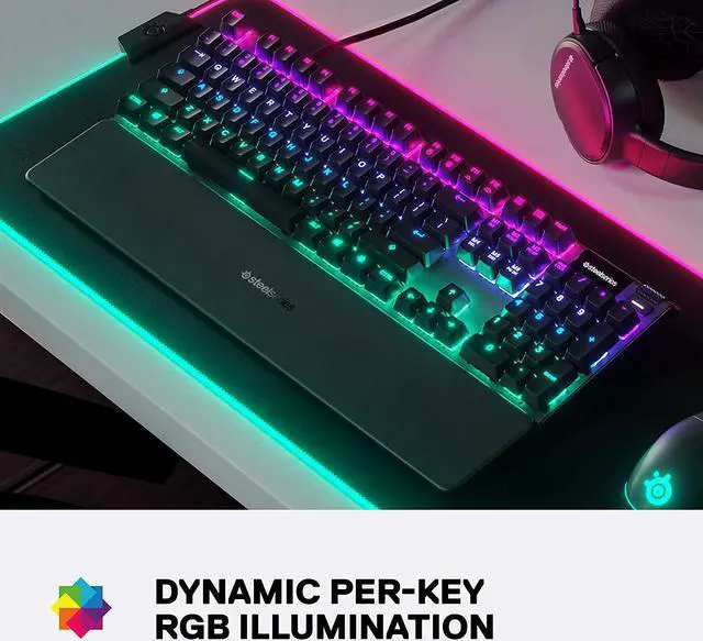Alt view image 2 of 7 - SteelSeries Apex 5 Hybrid Mechanical Gaming Keyboard  Per-Key RGB Illumination  Aircraft Grade Aluminum Alloy Frame  OLED Smart Display (Hybrid Blue Switch)