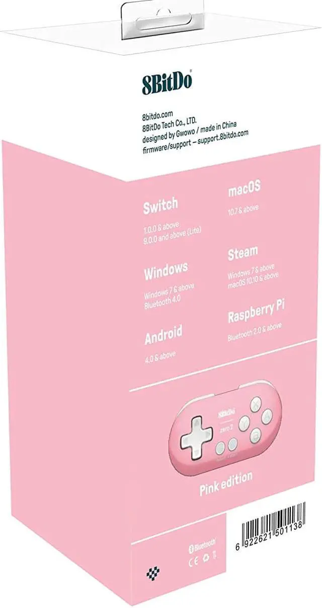 Alt view image 6 of 7 - 8Bitdo Zero 2 Bluetooth Key Chain Sized Mini Controller for Nintendo Switch, Windows, Android and macOS (Pink Edition)