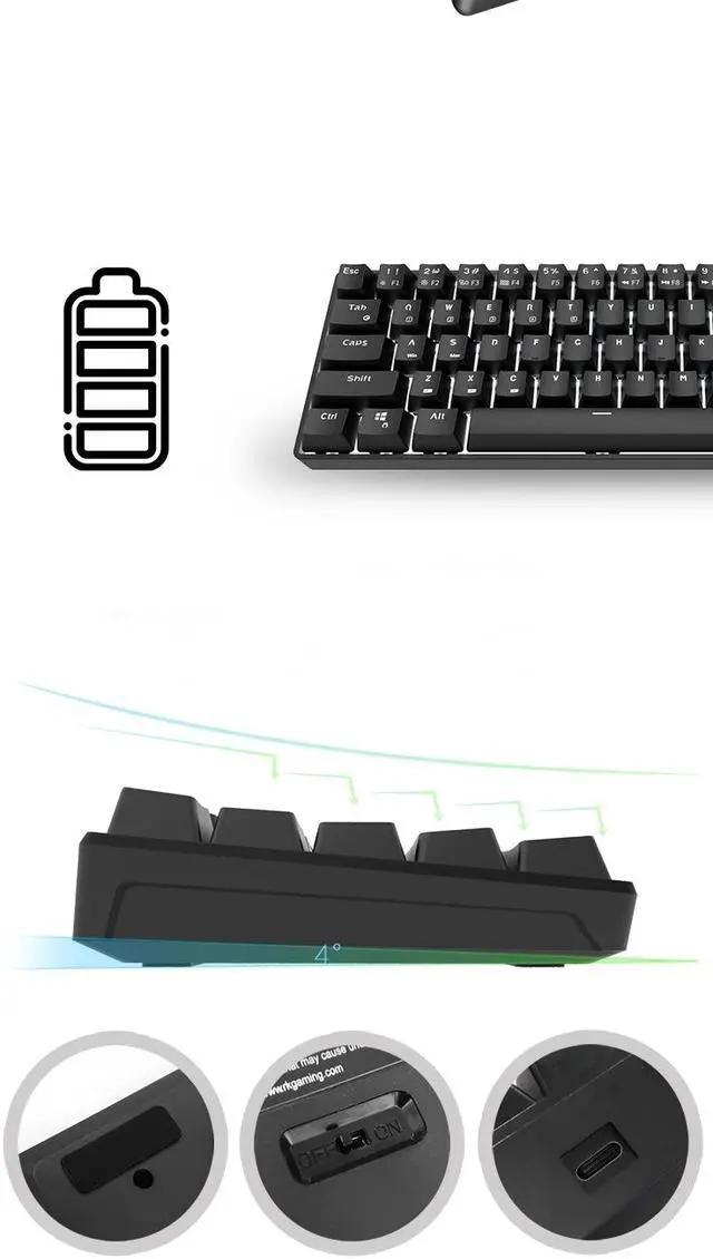 Alt view image 7 of 7 - RK RK855 Bluetooth Wireless and USB Wired Dual-mode 68 Keys Mechanical Gaming Keyboard, Adjustable White Backlit