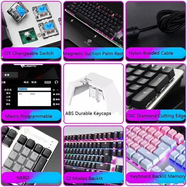 Alt view image 5 of 5 - Langtu G700  Real Mechanical Gaming Keyboard, 22 Modes Backlit Effect, N-Key Rollover
