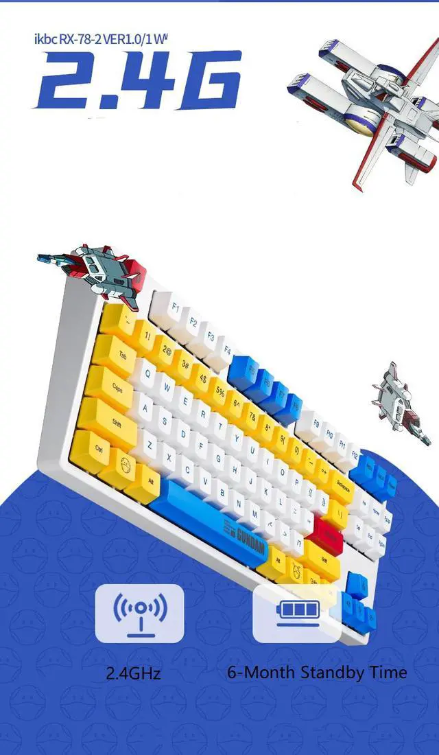 Alt view image 2 of 6 - iKBC X GUNDAM  RX-78-2 Limited Version Cherry MX Red 2.4Ghz Wireless  Mechanical Keyboard and  USB Wired 5000DPI Mouse ( Mouse Pad is Not Included)