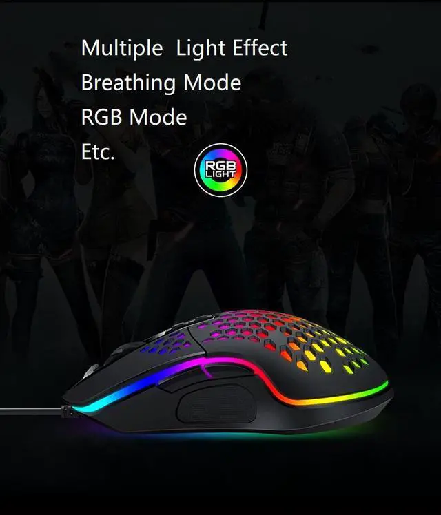 Alt view image 2 of 6 - CORN V9 Optical USB Wired 3500DPI RGB Light Macro Programmable Gaming Mouse with Honeycomb Shell