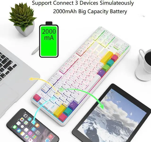 Alt view image 4 of 7 - A-jazz  K870T Wired and Bluetooth Wireless Dual-mode Connectivity RGB Backlit TKL Mechanical Keyboard