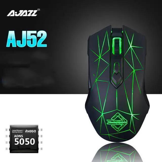 Main image of Ajazz AJ52 Watcher RGB Backlit Ergonomic Gaming Mouse, 2500 DPI A5050 7 Programmable Buttons Wired Gaming Mice for Windows Mac OS Linux, Competitor Black Star Verison