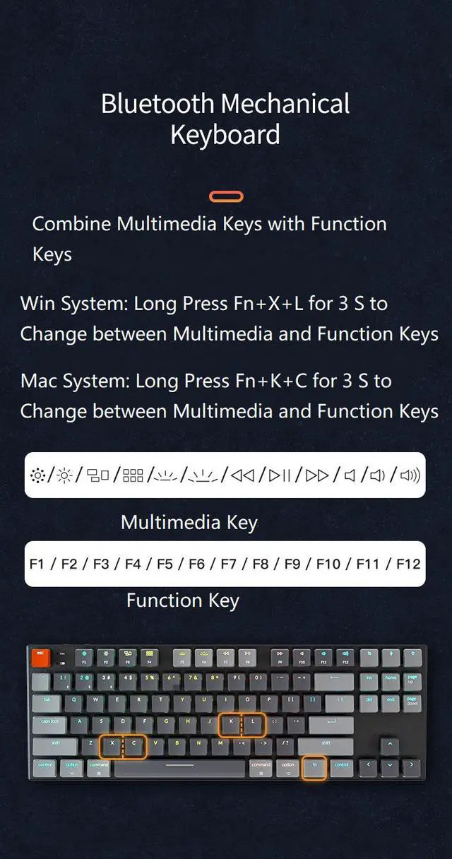 Alt view image 6 of 7 - Keychron K1 87keys TKL Mechanical Keyboard, 5.1 Bluetooth and Wired Dual-mode Connectivity, Gateron Switch,  RGB Backlit