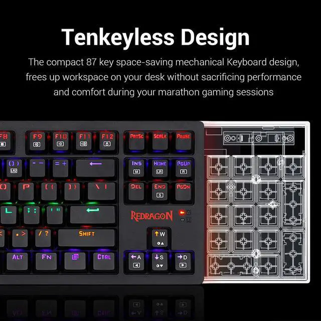 Alt view image 3 of 7 - Redragon S113 Gaming Keyboard Mouse Combo Wired Mechanical LED RGB Rainbow Keyboard Backlit with Brown Switches and RGB Gaming Mouse 4200 DPI for Windows PC Gamers