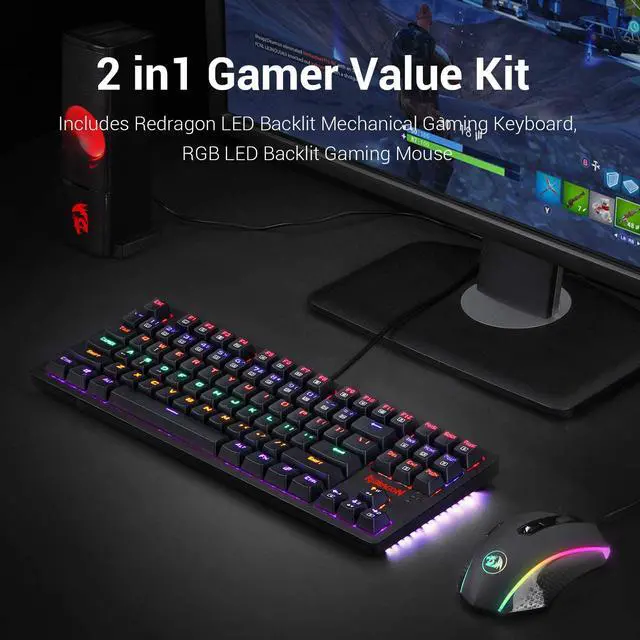 Alt view image 6 of 7 - Redragon S113 Gaming Keyboard Mouse Combo Wired Mechanical LED RGB Rainbow Keyboard Backlit with Brown Switches and RGB Gaming Mouse 4200 DPI for Windows PC Gamers