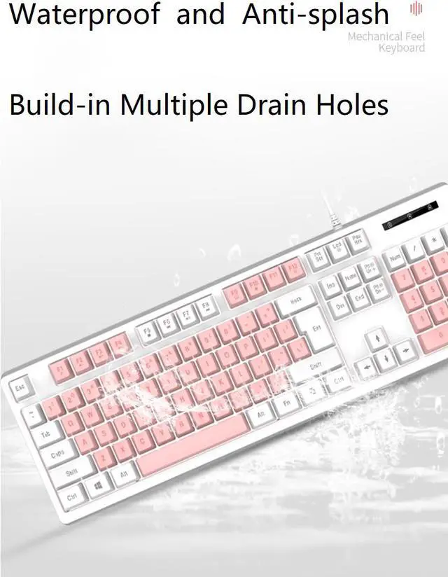 Alt view image 6 of 7 - Mechanical Feeling Gaming Keyboard Full Size 104-Keys for PC and Laptop, 26 Anti-ghosting Keys,Blue keyboard Wired White Backlit
