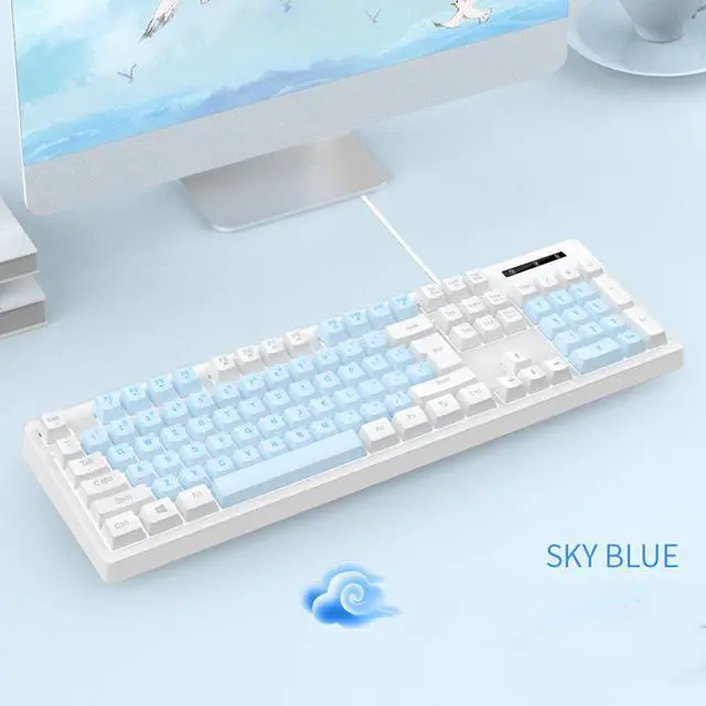 Alt view image 5 of 7 - Mechanical Feeling Gaming Keyboard Full Size 104-Keys for PC and Laptop, 26 Anti-ghosting Keys,Blue keyboard Wired White Backlit