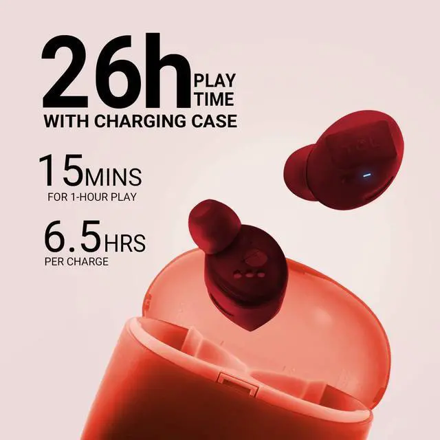 Alt view image 2 of 7 - TCL SOCL500TWS Wireless Earbuds with Pumping Bass, Type-C Charging Case 26H Playtime, Bluetooth 5.0, Secure Fit, Waterproof, Noise Isolation, One Step Pairing for Gym-Sunrise Orange