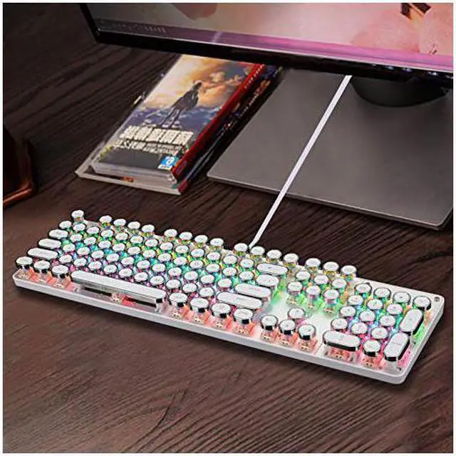 Alt view image 6 of 7 - CORN USB LED Backlit Retro Typewriter Mechanical Keyboard - Blue Switch - Round Keycaps - 104 Keys Vintage Inspired Steampunk Gaming Keyboard – Mechanical Gaming Keyboard for PC Mac Gamer