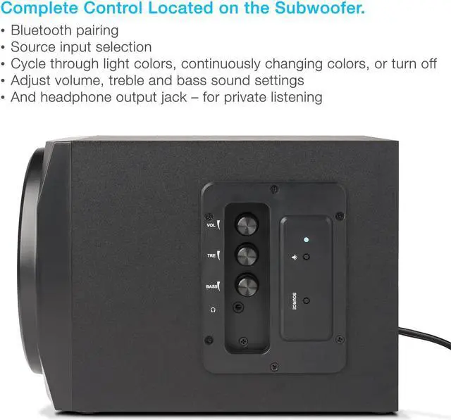 Alt view image 5 of 7 - Cyber Acoustics Bluetooth Speakers with LED Lights – The Perfect Gaming, Movie, Party, Multimedia 2.1 Subwoofer Speaker System (CA-SP34BT)