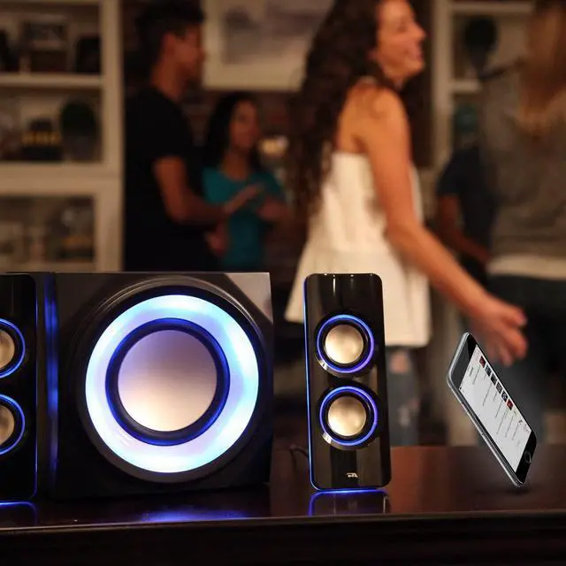Alt view image 7 of 7 - Cyber Acoustics Bluetooth Speakers with LED Lights – The Perfect Gaming, Movie, Party, Multimedia 2.1 Subwoofer Speaker System (CA-SP34BT)