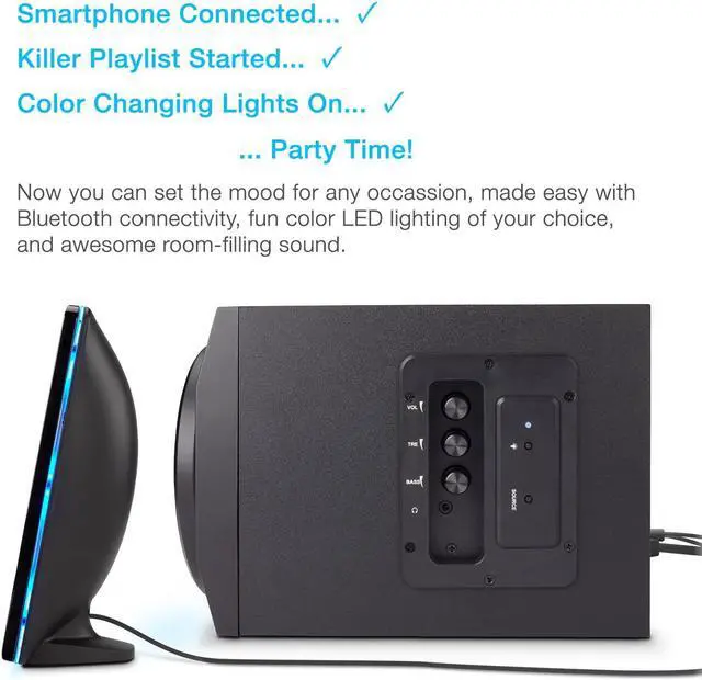 Alt view image 6 of 7 - Cyber Acoustics Bluetooth Speakers with LED Lights – The Perfect Gaming, Movie, Party, Multimedia 2.1 Subwoofer Speaker System (CA-SP34BT)