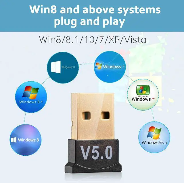Alt view image 2 of 6 - USB Bluetooth 5.0 Adapter for PC Win10/8.1/8/7/XP/Vista, Desktop Computer Bluetooth Dongle Receiver/Transmitter for Laptop Support to Connect Headset, Mouse, Keyboard, Printer, Speaker