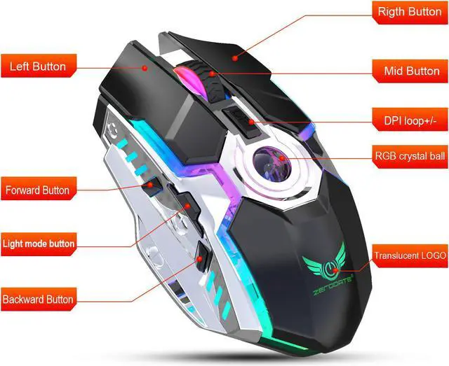 Alt view image 3 of 7 - CORN T30Z Ergonomic Design, Rechargeable RGB Backlit 2400DPI Mouse, 2.4Ghz Wireless Connectivity