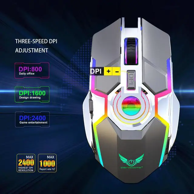 Alt view image 6 of 7 - CORN T30Z Ergonomic Design, Rechargeable RGB Backlit 2400DPI Mouse, 2.4Ghz Wireless Connectivity