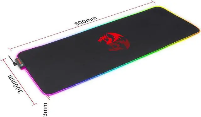 Alt view image 3 of 7 - Redragon RGB LED Large Gaming Mouse Pad Soft Matt with Nonslip Base, Stitched Edges (800 x 300 x 3mm)