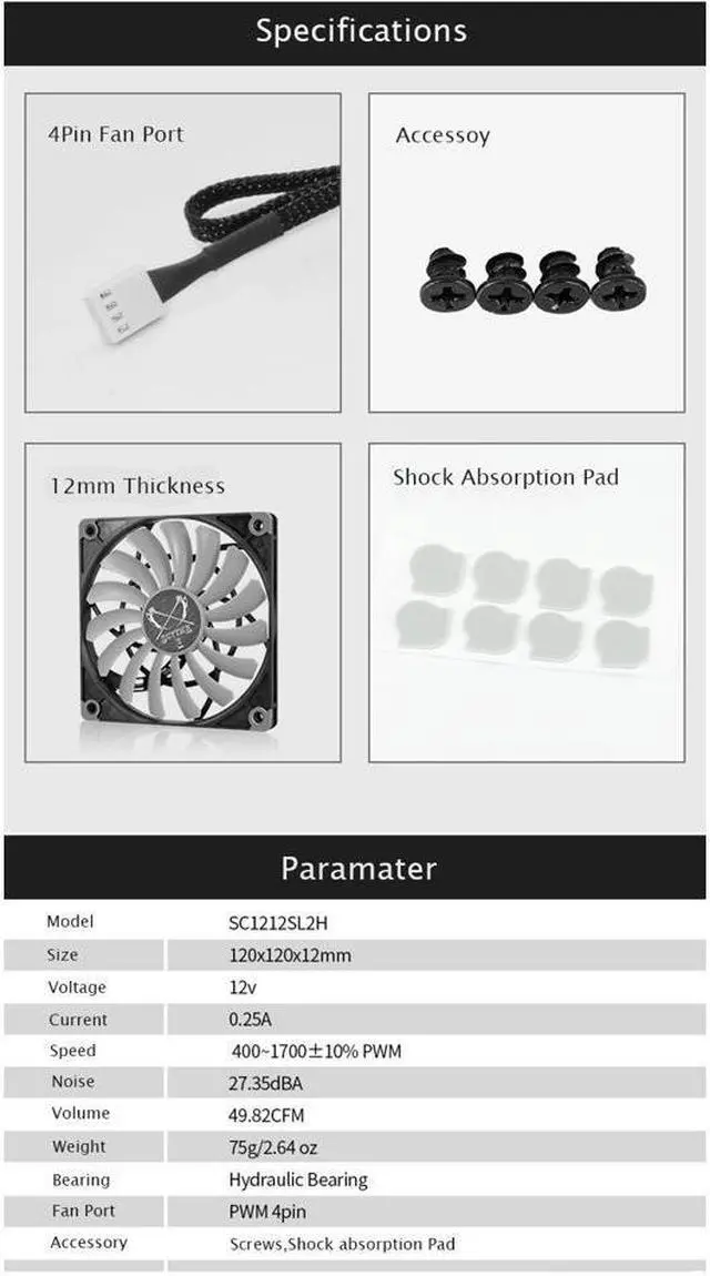 Alt view image 3 of 6 - SCYTHE KAZE-1212 Slim 120x120x12MM 4PIN PWM Fan 400~1700RPM,Slient Computer Thin,Super Light Fan 12v K-1212 SC1212SL2H