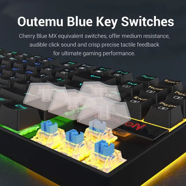 Alt view image 3 of 7 - Redragon K552 Mechanical Gaming Keyboard 60% Compact 87 Key Kumara Wired Cherry MX Blue Switches Equivalent for Windows PC Gamers (RGB Backlit Black)