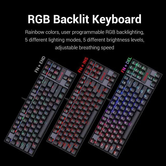 Alt view image 7 of 7 - Redragon K552 Mechanical Gaming Keyboard 60% Compact 87 Key Kumara Wired Cherry MX Blue Switches Equivalent for Windows PC Gamers (RGB Backlit Black)