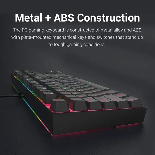 Alt view image 2 of 7 - Redragon K552 Mechanical Gaming Keyboard 60% Compact 87 Key Kumara Wired Cherry MX Blue Switches Equivalent for Windows PC Gamers (RGB Backlit Black)