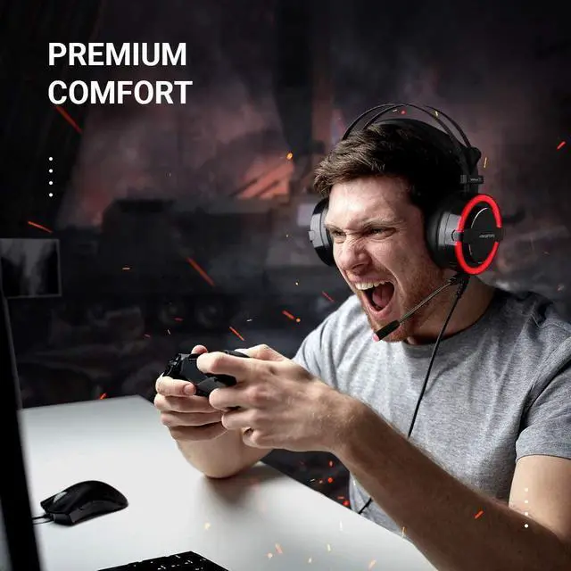 Alt view image 3 of 5 - ABKONCORE CH713M Gaming Headset Esport with 7.1 Sound Card, Gaming Headphones for PS4, PC, Xbox, Nintendo Switch, Laptop, Mac with Noise-Cancelling Mic, Bass Vibration, LED Light, in-line Controller
