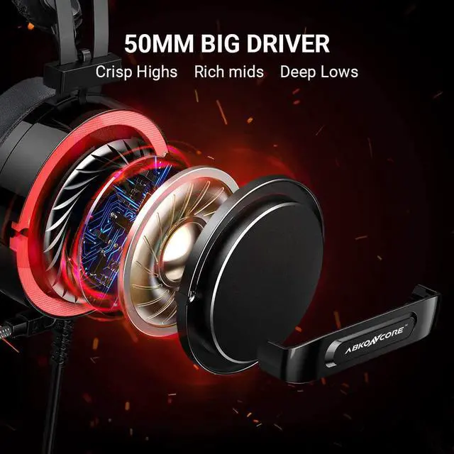 Alt view image 5 of 5 - ABKONCORE CH713M Gaming Headset Esport with 7.1 Sound Card, Gaming Headphones for PS4, PC, Xbox, Nintendo Switch, Laptop, Mac with Noise-Cancelling Mic, Bass Vibration, LED Light, in-line Controller
