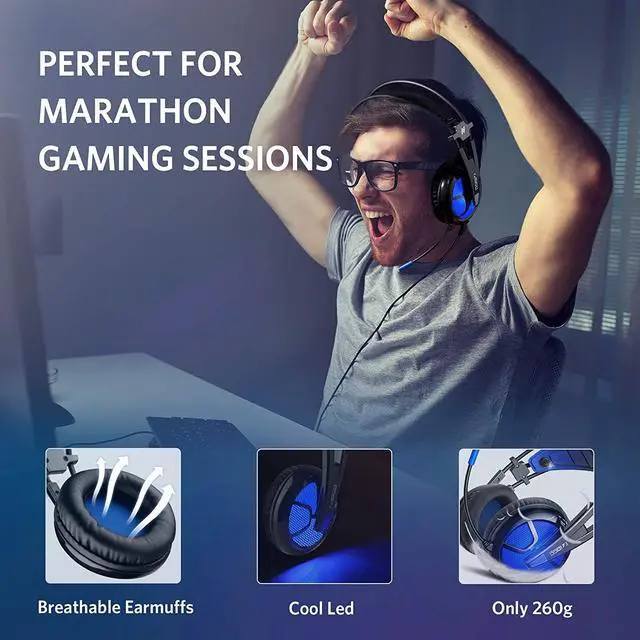 Alt view image 6 of 6 - ABKONCORE B581 USB Gaming Headset with 7.1 Surround Sound - PC Headset with Noise-Cancelling Mic, On-Ear Volume & Mute Controls, LED Light - Comfort to Wear Headphone for WFH PC, Laptop